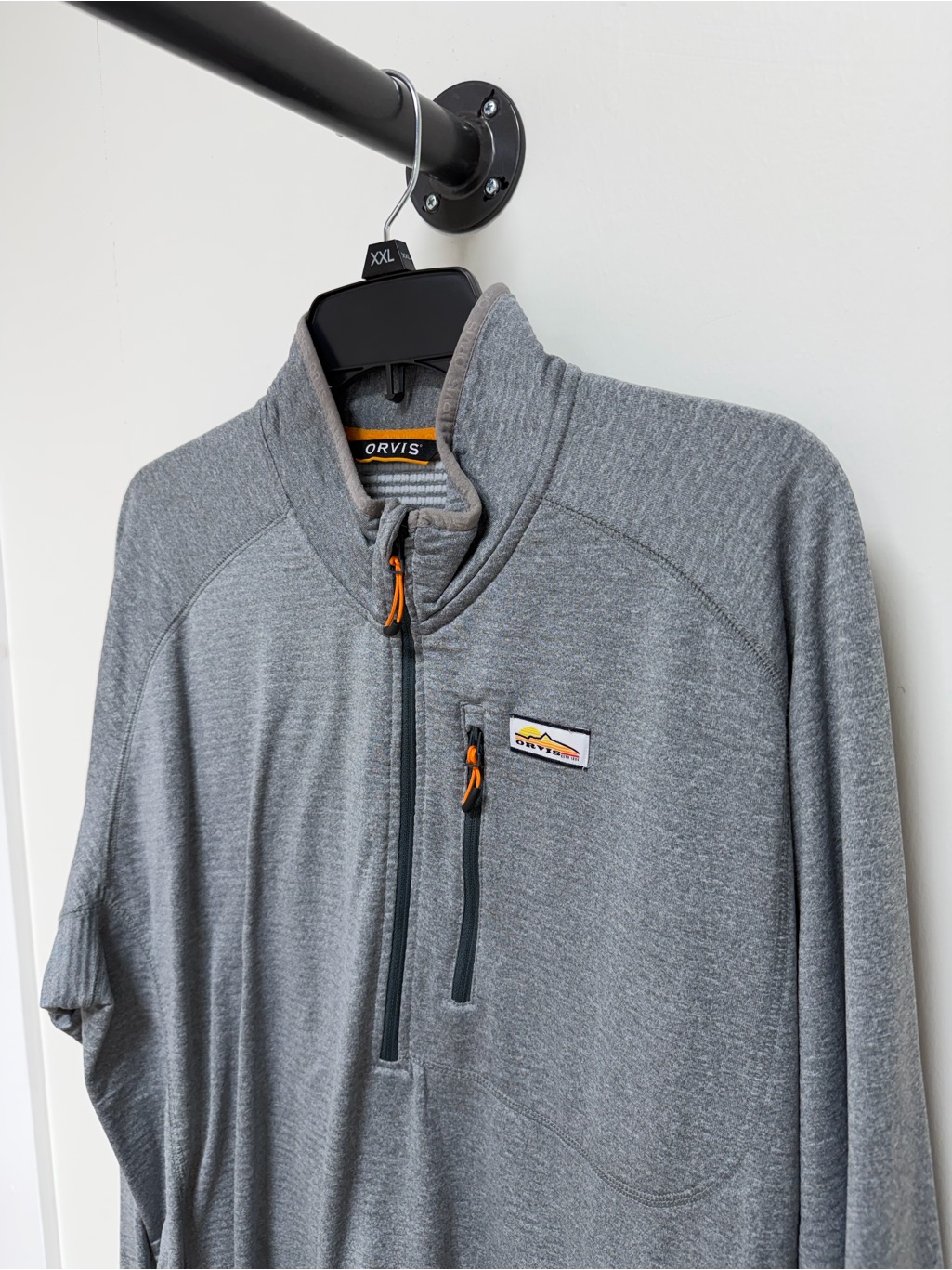 Orvis Gray Quarter-Zip Pullover With Orange Accents